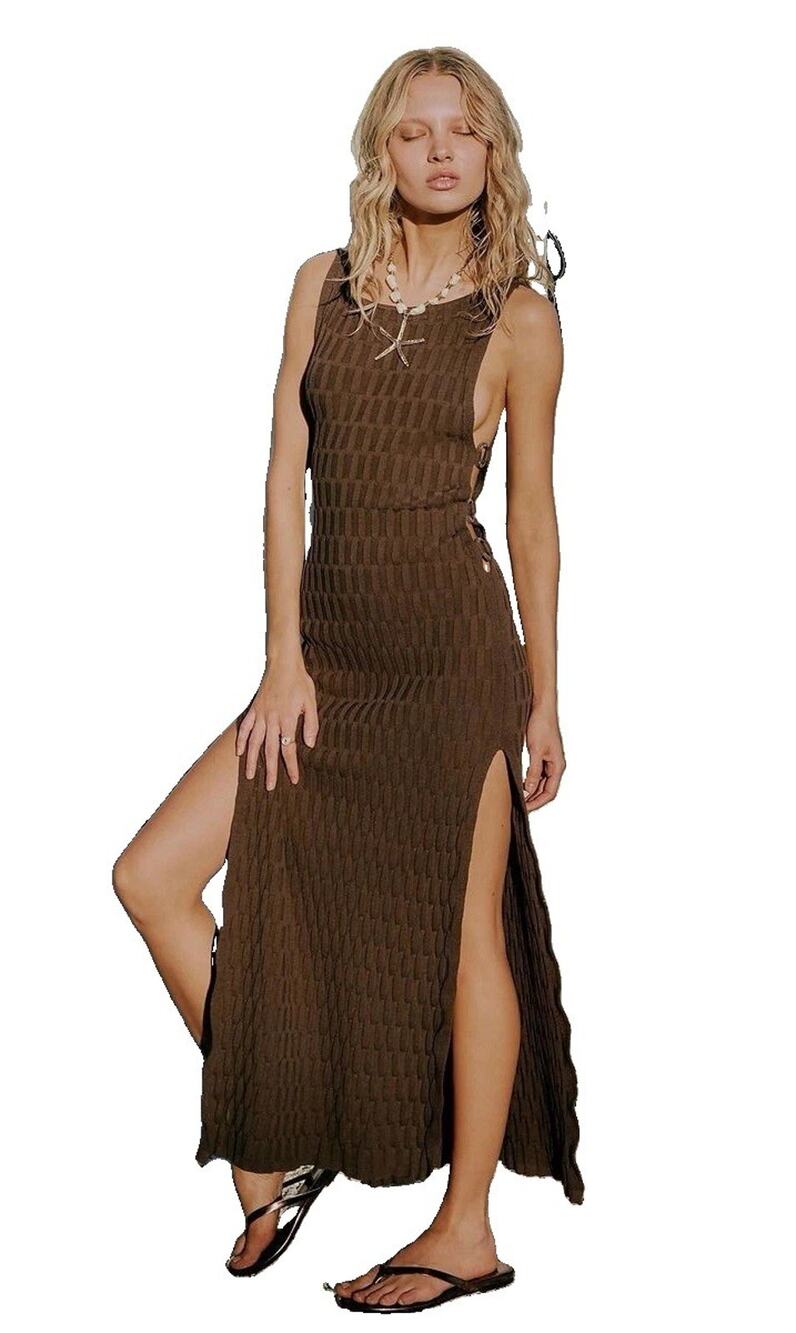 Free People Lilliana Sweater Midi Dress XL Carafe Brown Cutout O Ring Knit NWT